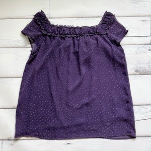 Willi Smith purple white polk a dot baby doll style blouse dress shirt size L